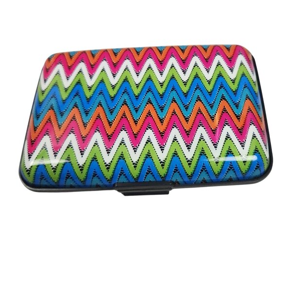Colorful Zig Zag Hard Side Card Wallet Accordion Interior Slots - Picture 1 of 3